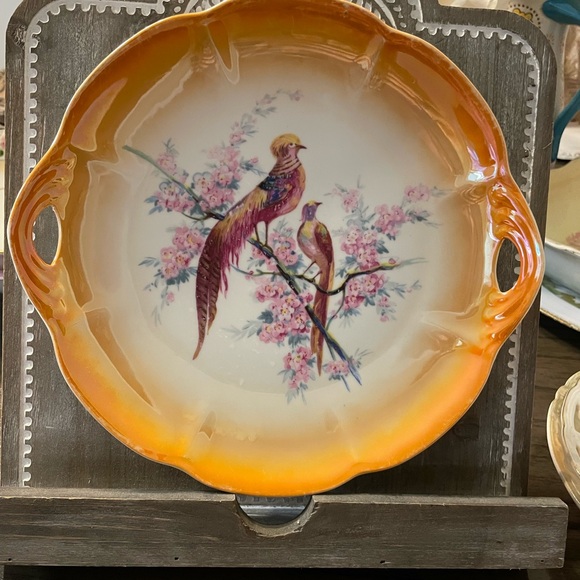 Vintage Orange Decorative Plate with Bird Design - Picture 2 of 5